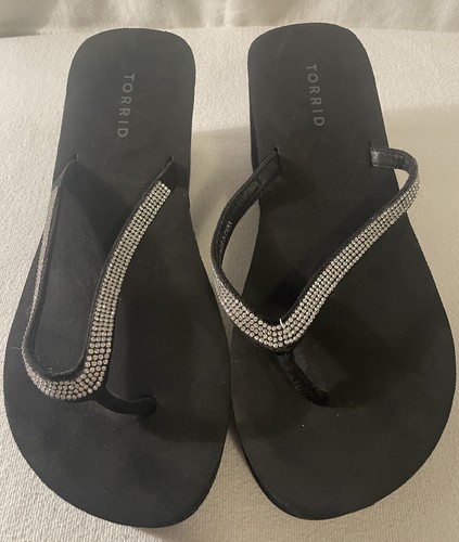 Torrid Women's Black Rhinestone Eva Platform Sandal Size 7 WW Thong Toe - 第 1/2 張圖片