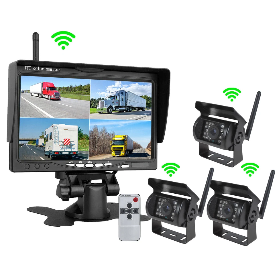 Wireless Digital Car Backup Reverse Camera 7" Monitor Split for RV Truck Trailer - Image 2 of 4