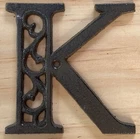 Cast Iron Letter "K" Ornate Scroll Filigree Monogram Alphabet Decor w/ Screws
