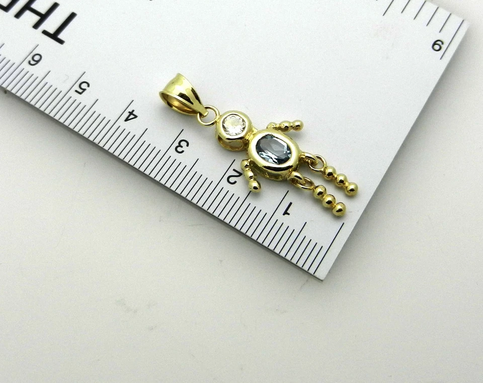 Colgante con dije de piedras de nacimiento de niño aguamarina de marzo de oro macizo de 14 quilates de gran tamaño 2,4 gr Foto 3 de 4
