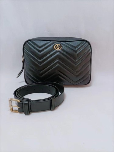 GUCCI Black GG Marmont Matelassé Square Belt Bag 90 Belt Size 90 cm - Picture 1 of 6