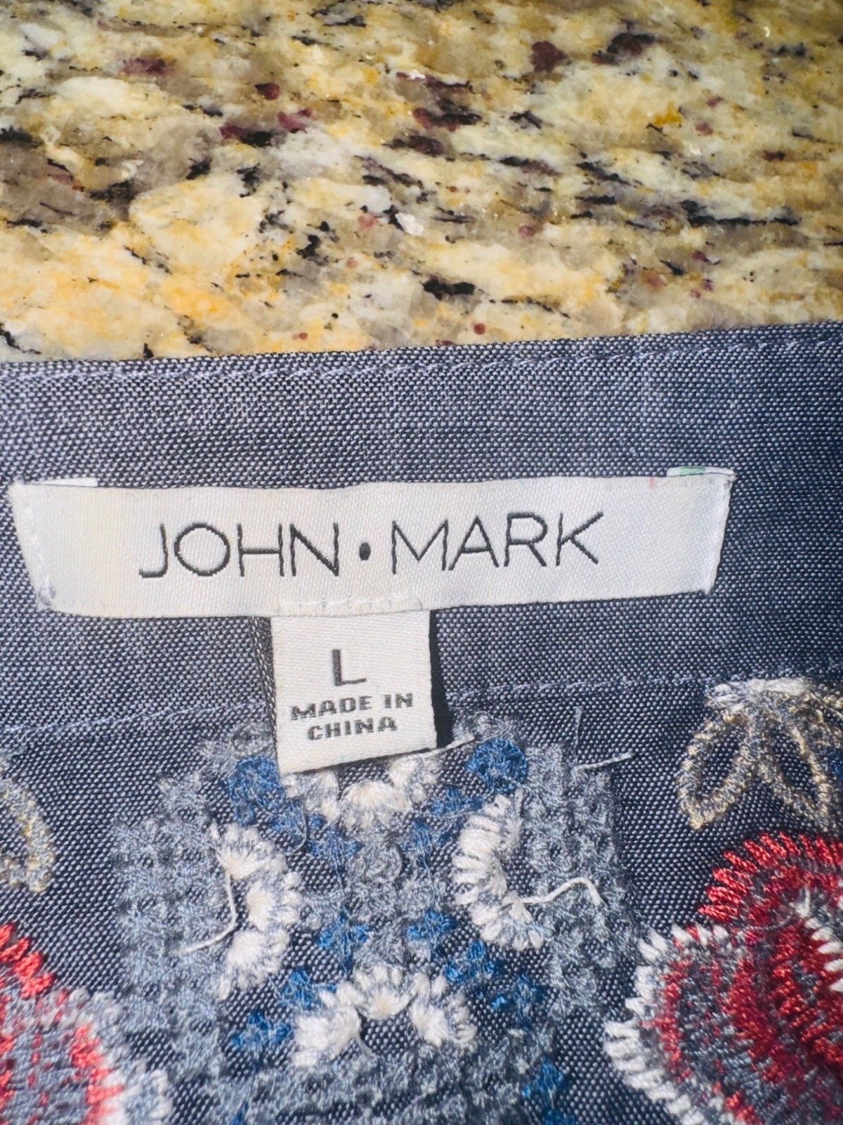 John Mark Workshop Chambray Peasant Top Grey L Em… - image 6