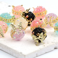 Beads 3pcs Round Acrylic 1.6cm Rhinestone Bowknot Random Colors Bracelet