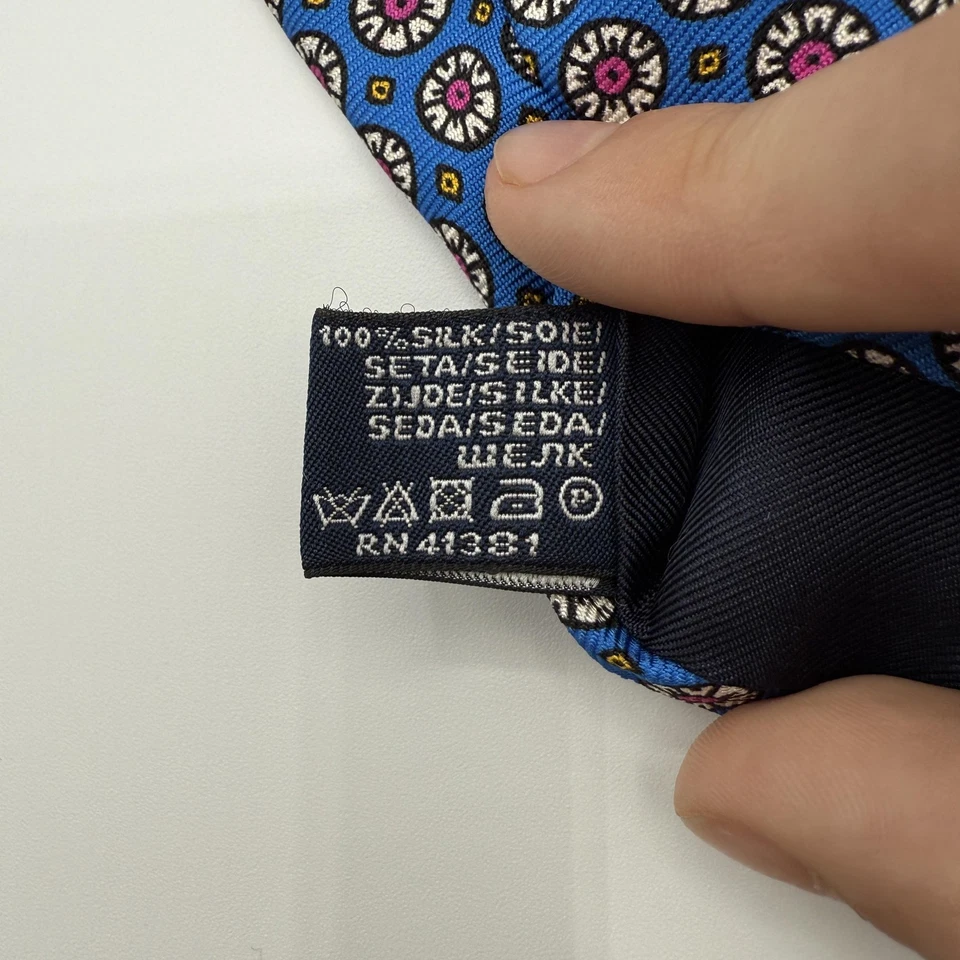 Corbata Polo Ralph Lauren Para Hombre Azul Seda Medallón Patrón Floral Hecha en Italia Foto 4 de 4