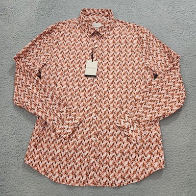 Bugatchi Shirt Mens Large Orange Abstract Assorted Button Up Shaped Fit Comfort