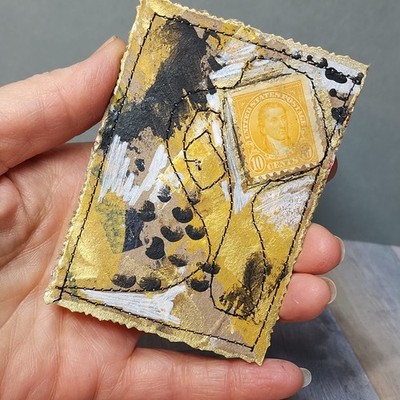ACEO Original Mixed Media Monroe Postage Stamp Abstract Art Painting AMBER K