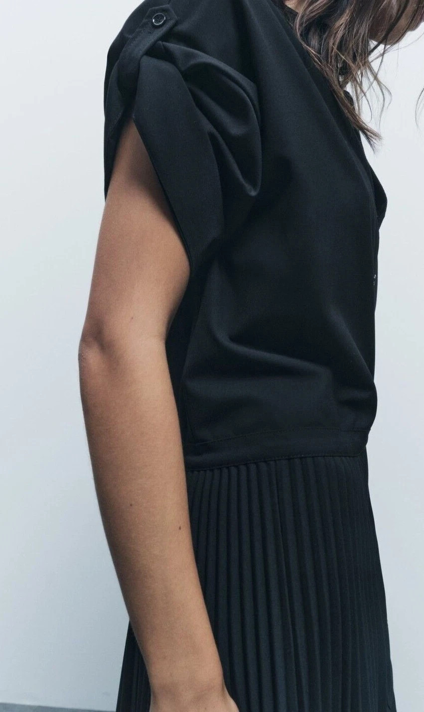 ZARA WOMAN SIZE M MIDI ZW COLLECTION DRESS WITH PLEATED SKIRT BLACK 4786/339 NEW thumbnail 4