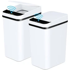 2 Pack 2.2 Gallon Bathroom Trash Cans With Lid Touchless Automatic Motion Sensor