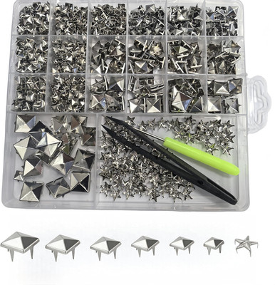820 Pcs Square Pyramid&Star Four-Jaw Studs for Clothing,Punk Rivet Kit,Spikes an