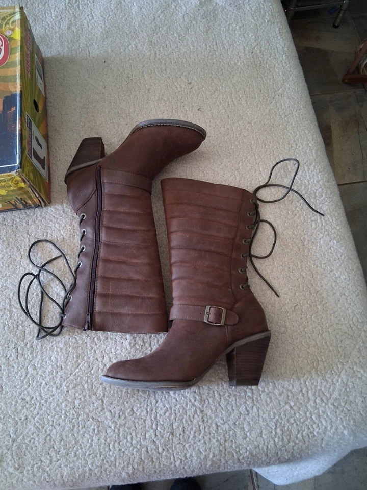 Durango Brown Leather Heeled Western Moto Boots Side Zip Womens Size 10 M New - Image 4 of 4