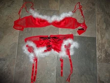 Seven Til Midnight Garter/Bra marabou Set Women Red/white Christmas Lingerie XL