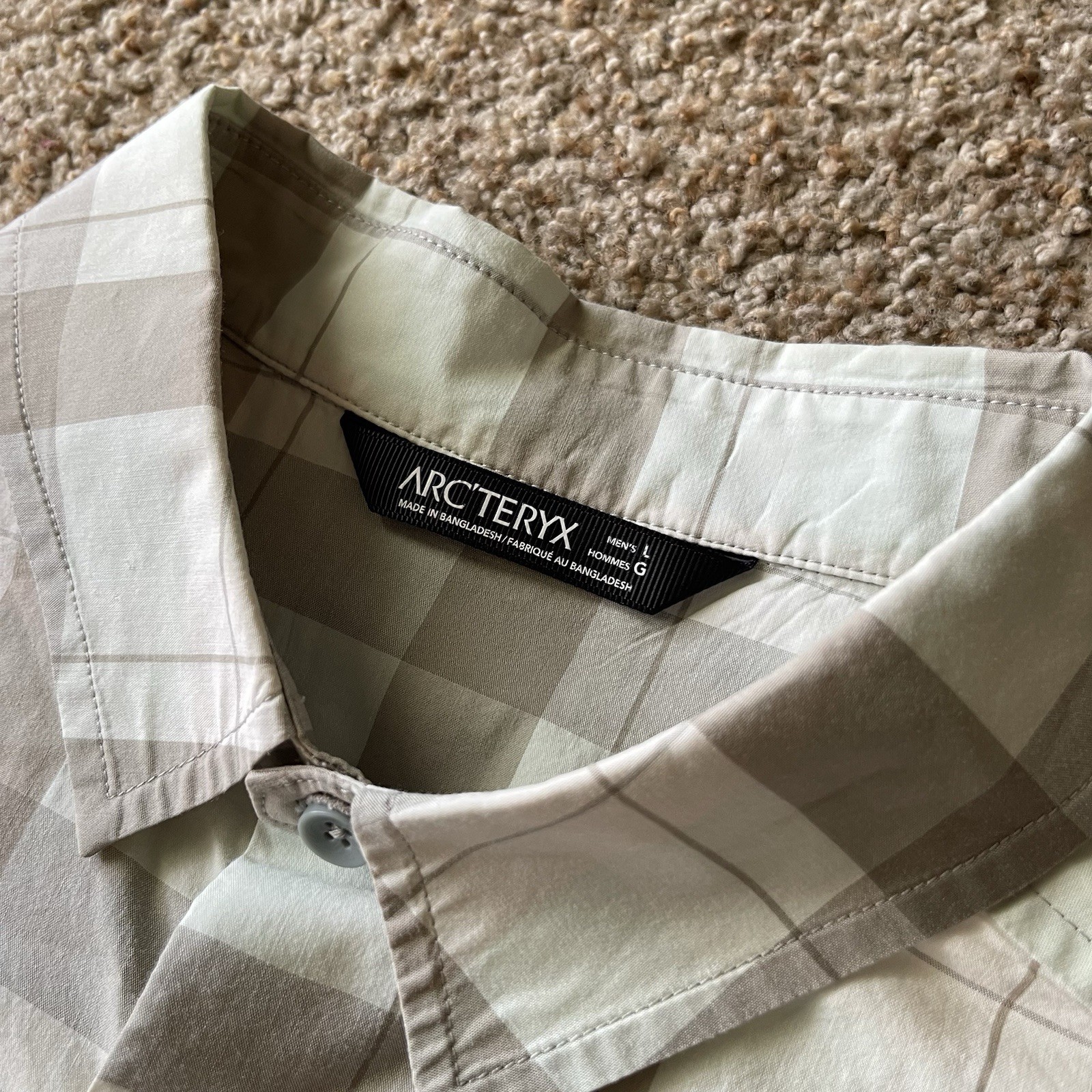 ARC'TERYX Arc’teryx Brohm camicia a quadri escursionismo con bottoni uomo L beige grigio marrone come nuova outdoor