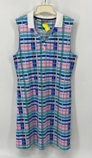 Talbots Dress Womens XL Blue Pink Plaid Sleeveless Collard A-Line Knit 70s NWT