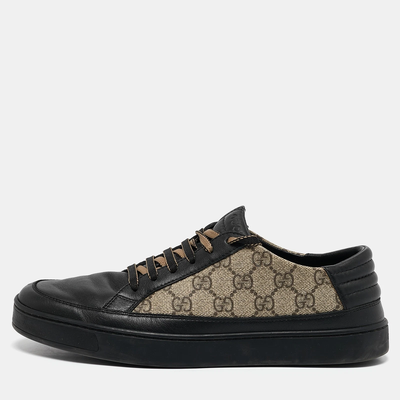 Baskets basses Gucci noir/beige cuir et toile GG Supreme pointure 41