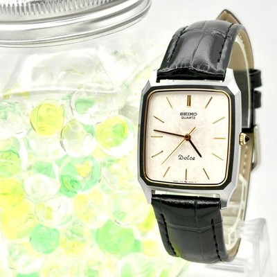 Seiko Dolce 7731-5040 Quartz Square Two-Tone White Dial Men Replacement Band