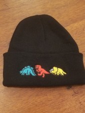 Toddler Black Beanie Blue/Red/Yellow Dinosaur Design