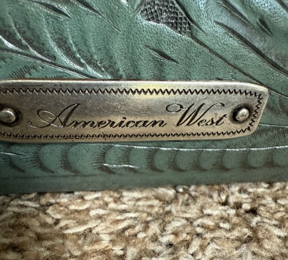 Bolso de mano American West de cuero negro y verde floral con detalles plateados nuevo sin etiquetas Foto 4 de 4