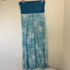 RAGA Teal Strapless Maxi Dress with White Palm Print Crocheted Boho Lagen look
