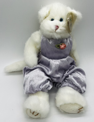 1993 Ty Attic Treasures White Jointed Amethyst Cat Blue Eyes Romper Plush W/Tag