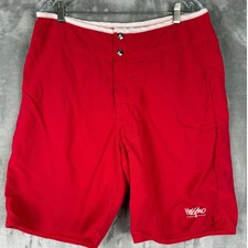 Mossimo Red Board Shorts Mens Medium Snap Button Pockets Logo Beach Swim