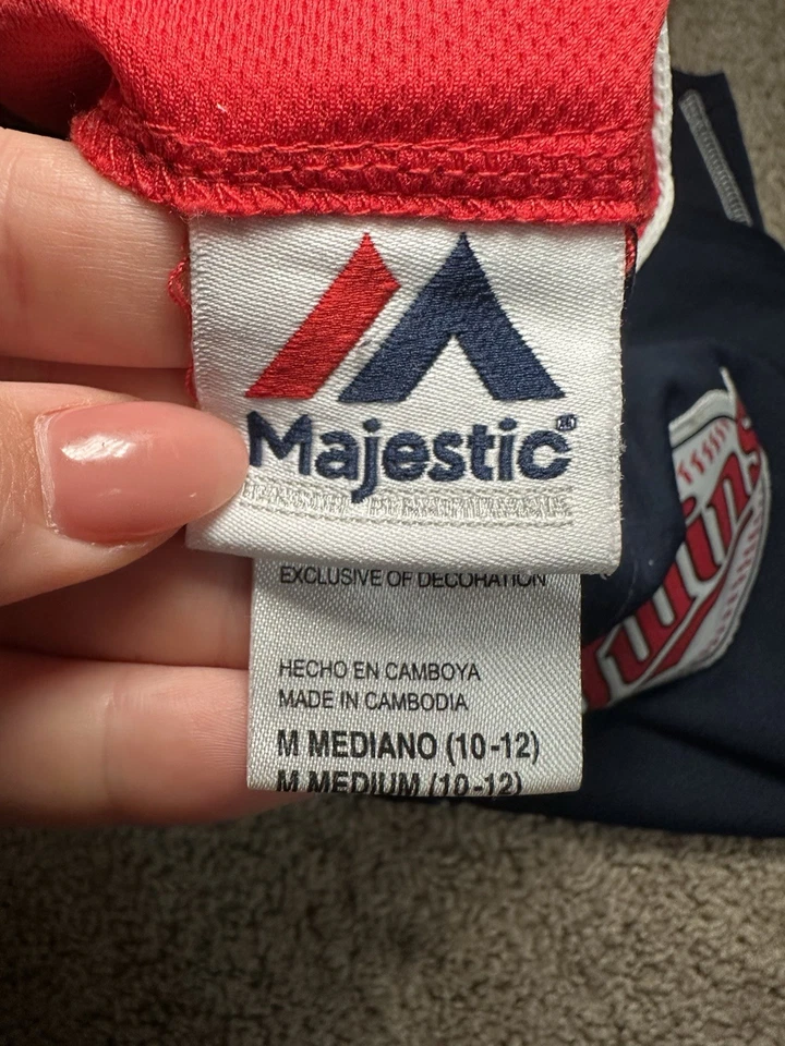 Camiseta deportiva de béisbol azul juvenil mediana (10-12) Joe Mauer Minnesota Twins MLB Foto 3 de 4