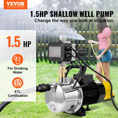 VEVOR Shallow Well Pump, 1HP 115V, 1200 GPH 145 ft Head, Portable Stainless Stee