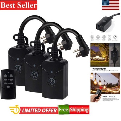 Wireless Remote Control Outlet Kit Weatherproof 3 Outlets 15A 100ft Range
