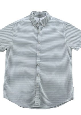 Denim & Flower Mens Blue Striped Short Sleeve Button Up Size Medium