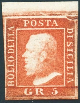 Sicily 1859 5 gr. vermilion vivo n° 11a Cert. Blond Cat. €1,250 (*)