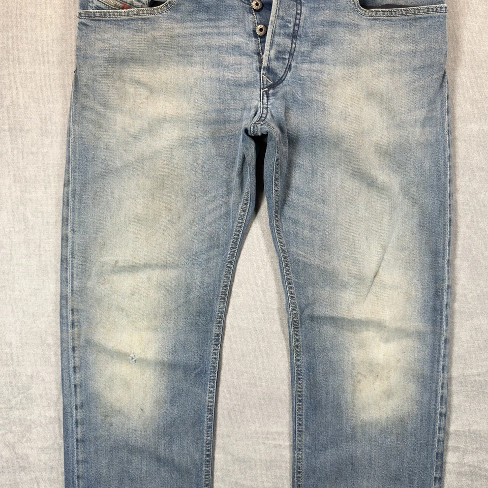 Jeans Diesel Hombre 34x32 Lavado Claro Waykee Pierna Recta Elastizados Desteñidos Italia 084DF Foto 3 de 4