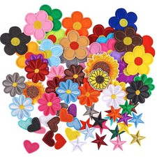 70 Pcs Embroidered Iron On Patches On Patches for Clothing Assorted Styles Fl...