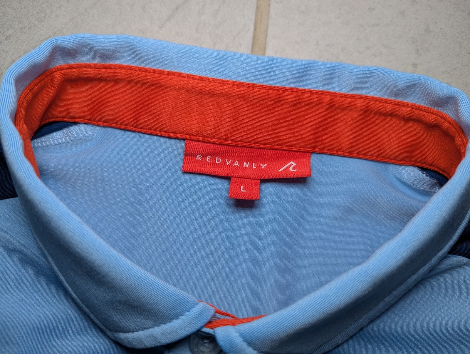 Redvanly Men's Large Polo Golf Shirt Blue Performance Stretch Logo Short Sleeve