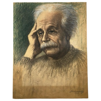 Vintage 1966 ALBERT EINSTEIN Original Signed Sidransky Color Portrait Drawing