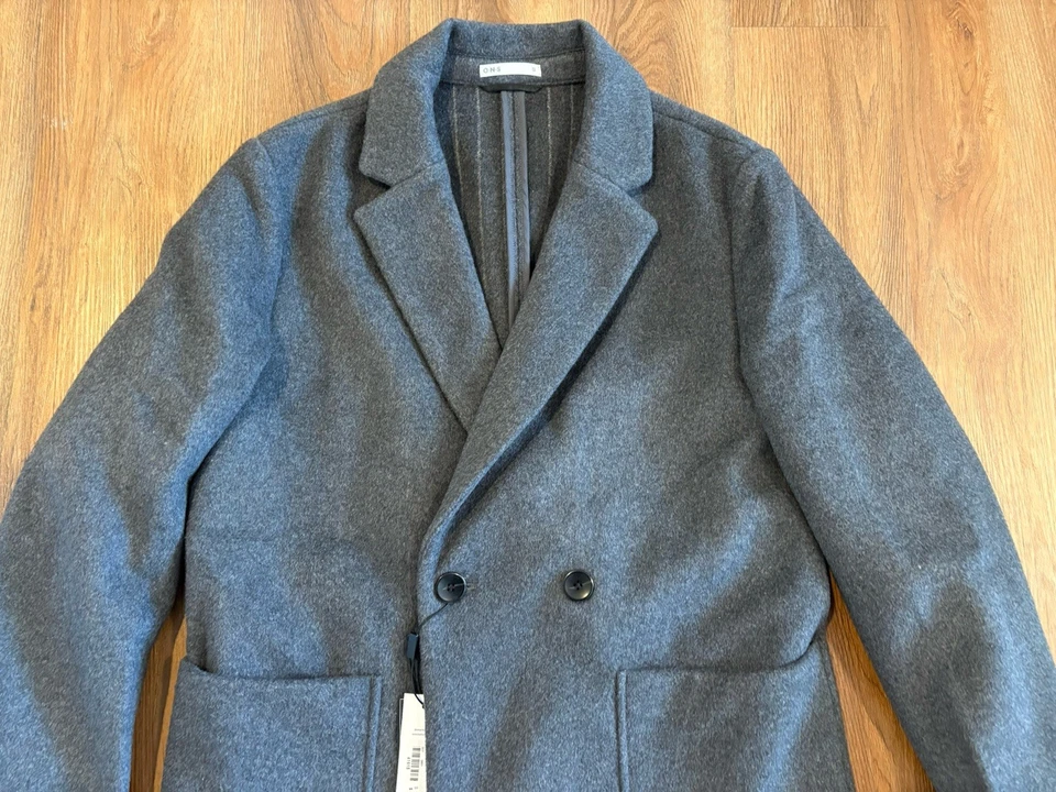 Abrigo de lana para hombre, abrigo largo gris, peso pesado, talla mediana, nuevo Foto 3 de 4