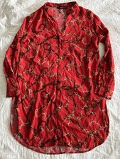 ZARA BASIC Chain Belts Print Mini Shirt Dress Size M Medium Red Long Sleeve