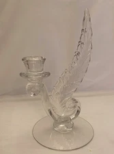 Vtg Fostoria Glass Single Plume Candlestick 9.5" Feather Design Art Deco Holiday