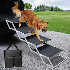 Folding Dog Stairs Car 16.9" Wide 4-Step Non-Slip Pet Steps Portable Pet Stairs