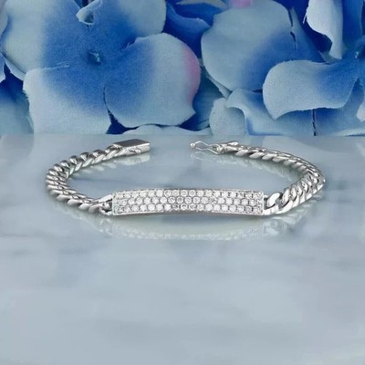 8 Ct Round Cut White Moissanite Men's Tennis Bracelet 14K White Gold Plated
