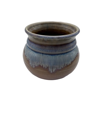Vintage Studio Pottery Drip Glazed Small Bowl Planter Signed Floral Nature - Picture 3 of 7