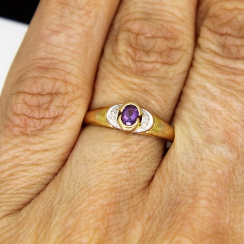 Anillo apilable Pretty Amathyst oro amarillo 9 quilates talla N ~ 6 3/4 - Imagen 5 de 8