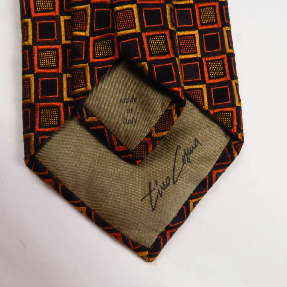 Corbata para hombre Tino Cosma negra marrón cobre cuadrados 59x3,5 moderna audaz abstracta Foto 3 de 4