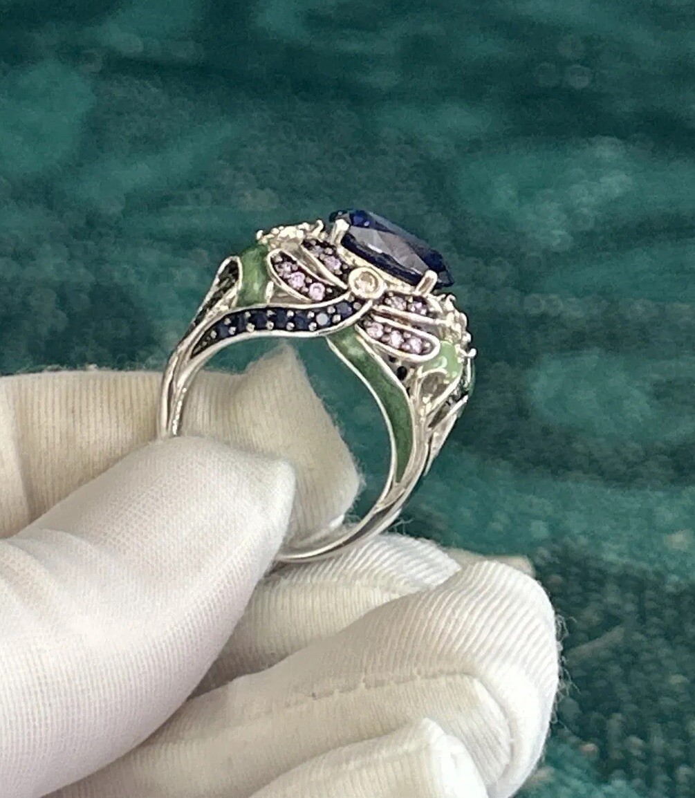 SIGNED RETIRED VICTORIA WIECK STER.SIL 925 ENAMELED DRAGONFLY RING