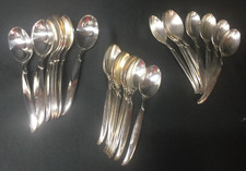 1847 Rogers Bros FLAIR Silver Plate  8 OVAL SOUP SPOONS  16 TEASPOONS Flatware