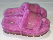 UGG Fluffita Women s Clear Slide Sandals Size 8 Pink Fuchsia Fluffy Sheepskin
