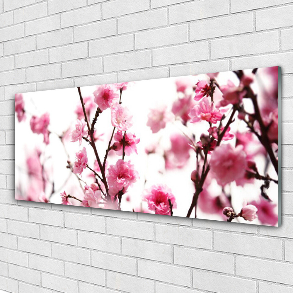 Tableau sur verre floral 125x50 cm à motif branches de fleurs sauvages pour salon