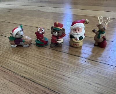 Merry Miniatures Christmas Lot: Drummer Bear, Santa, Mouse, Chipmunk, Reindeer