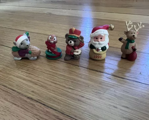 Merry Miniatures Christmas Lot: Drummer Bear, Santa, Mouse, Chipmunk, Reindeer