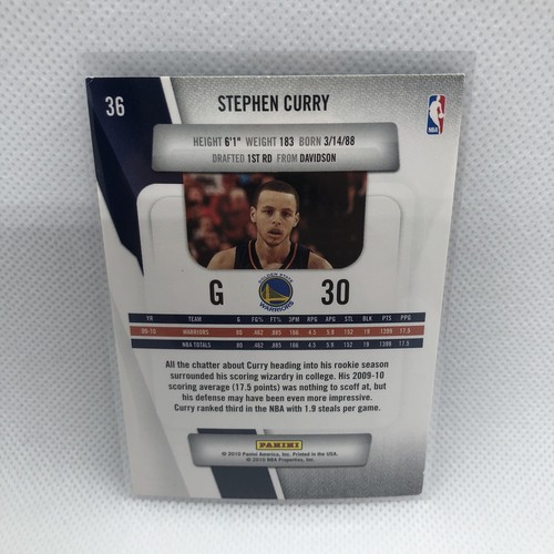 Stephen Curry 2010-2011 Panini Card #36 Steph Prestige 2nd Year Warriors - Picture 2 of 6