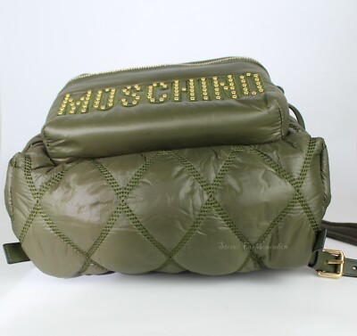 NWT MOSCHINO Quilted Logo Nylon Backpack w/Studs-Travel  display picture 1