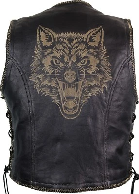 MDM Motorrad Lederweste Lonely Wolf Biker Kutte Lederkutte Bikerweste